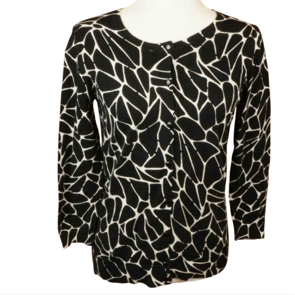 Pendleton‎ Women's Cardigan Sweater Cotton Black White Block Design Size Small